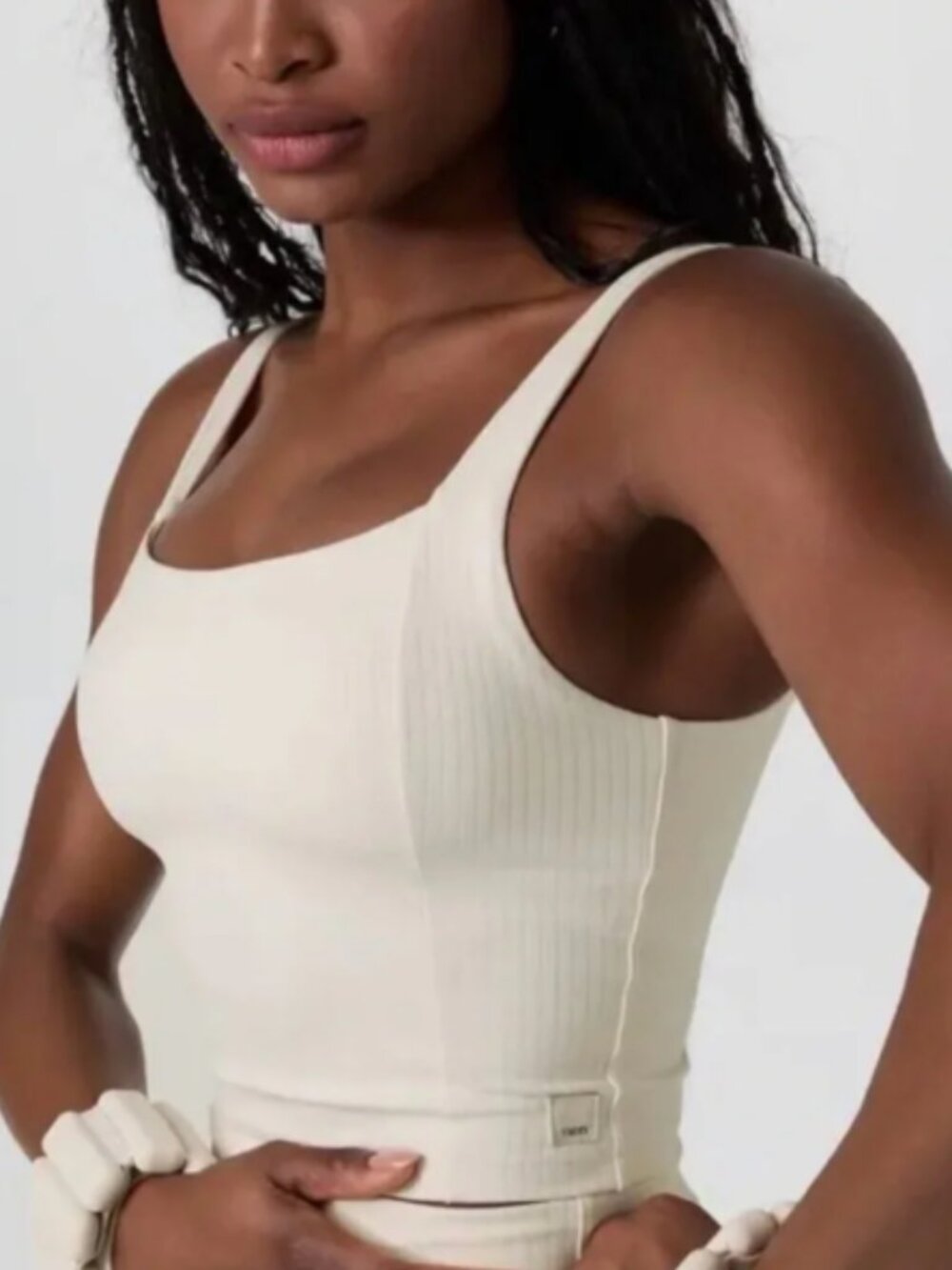 Sleeveless Ribbed Tank Top in Cream - Women Tops